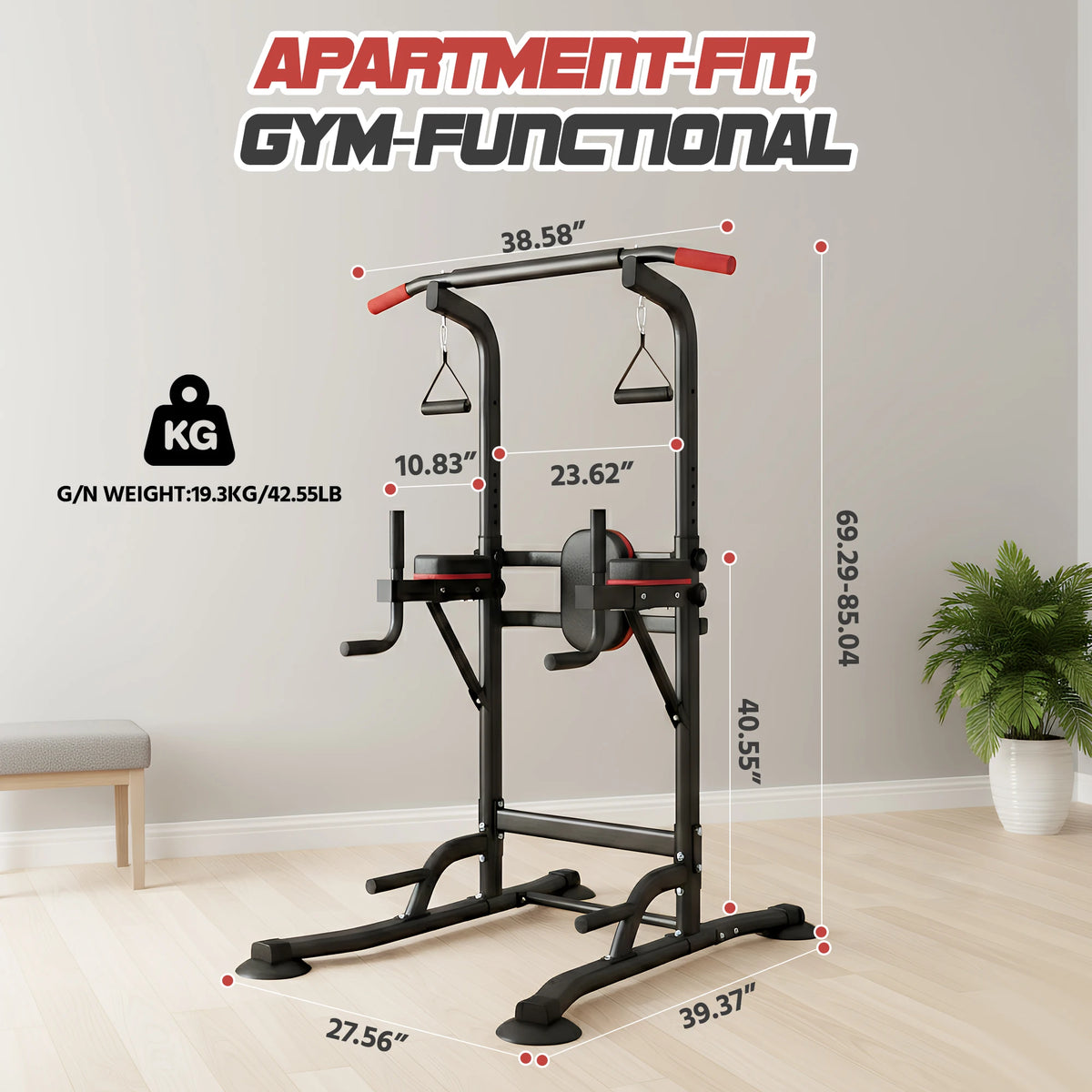 Power Tower Pull-Up Bar with Resistance Bands, 350LBS Capacity Dip Station