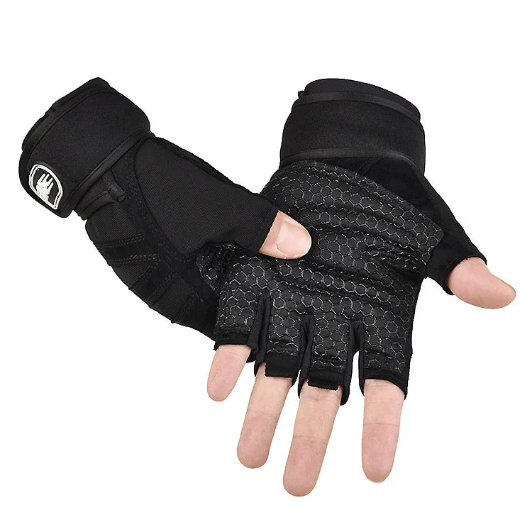 Half-Finger Workout Gloves with Wrist Support for Weight Lifting & Cycling