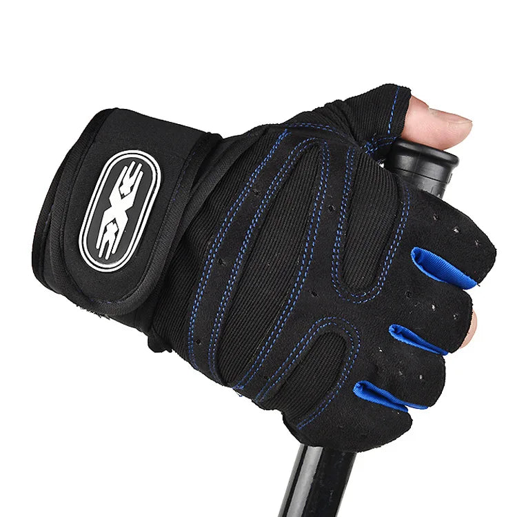 Half-Finger Workout Gloves with Wrist Support for Weight Lifting & Cycling