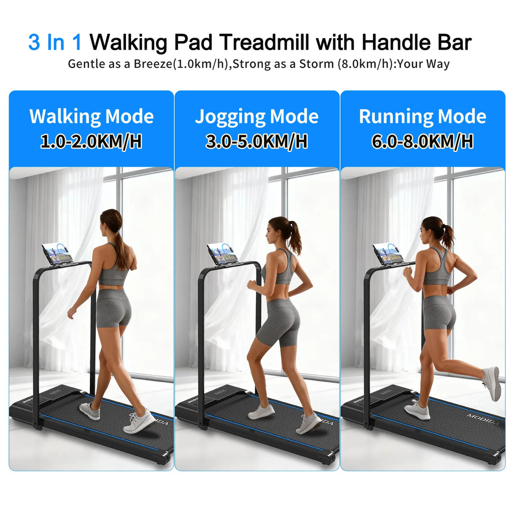 Foldable Walking Pad Treadmill with Handrail - 3.5HP Quiet Motor, 300LB Capacity
