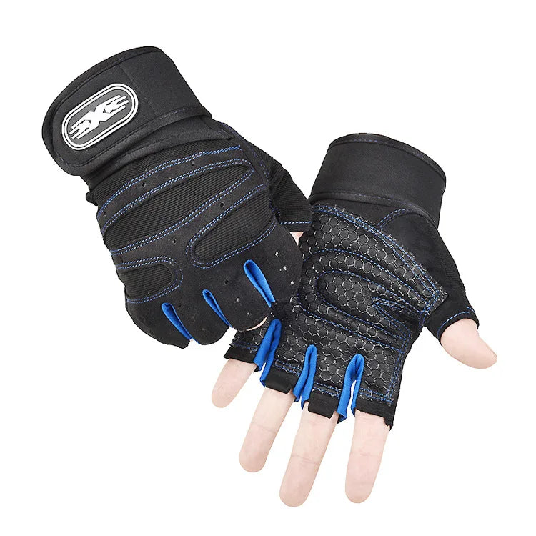Half-Finger Workout Gloves with Wrist Support for Weight Lifting & Cycling