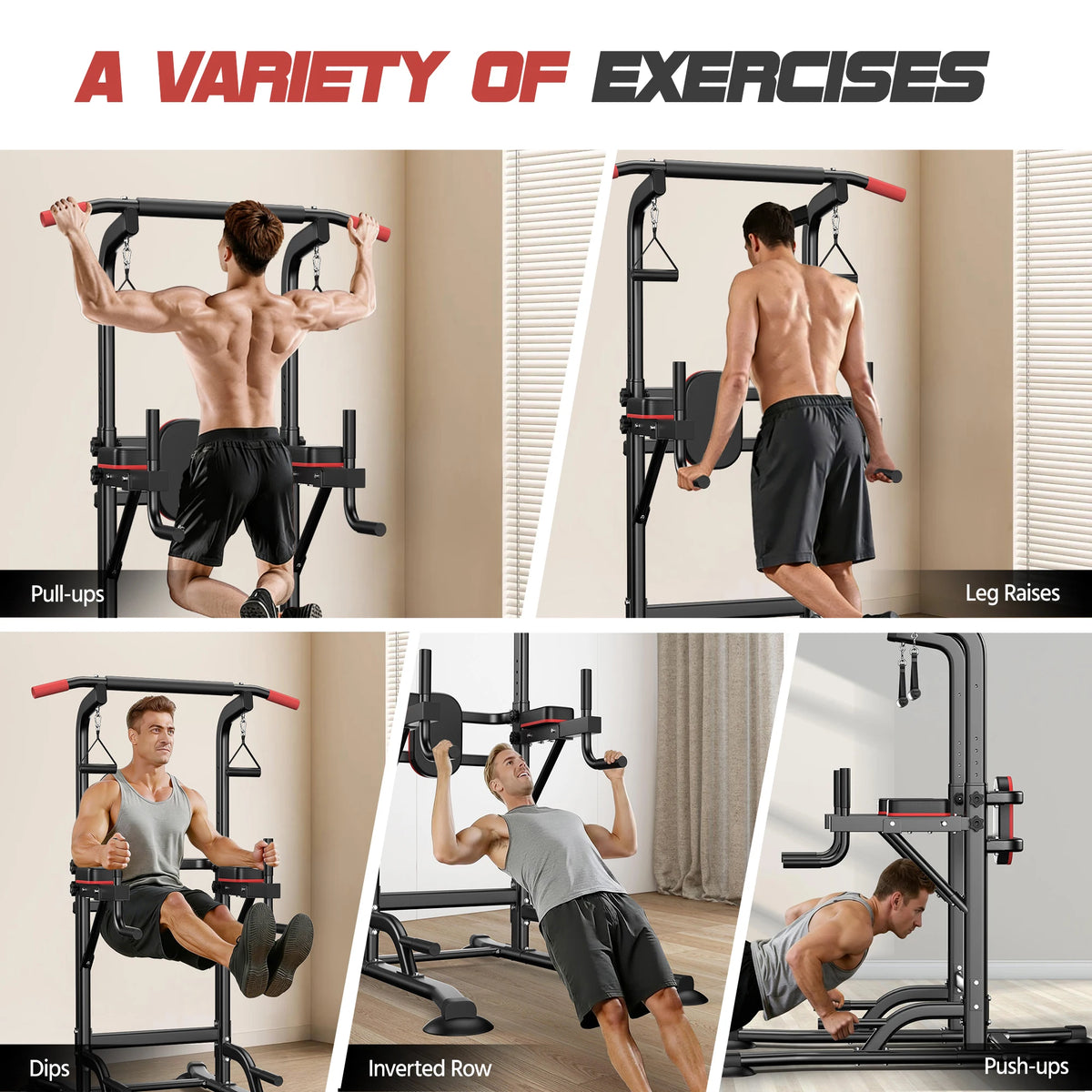 Power Tower Pull-Up Bar with Resistance Bands, 350LBS Capacity Dip Station