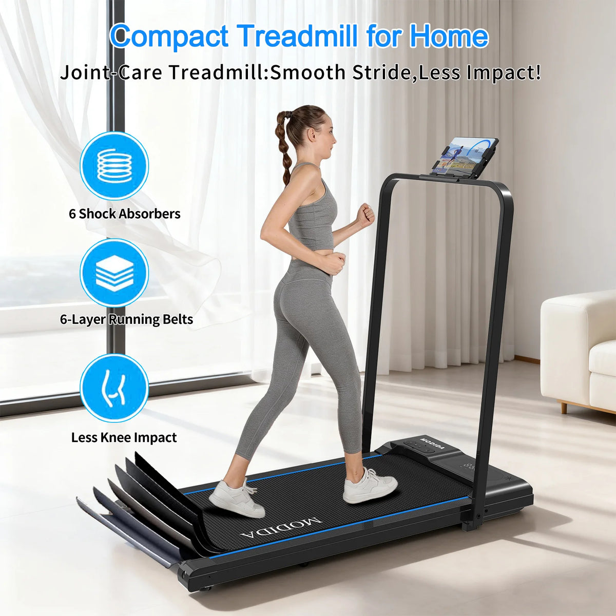 Foldable Walking Pad Treadmill with Handrail - 3.5HP Quiet Motor, 300LB Capacity