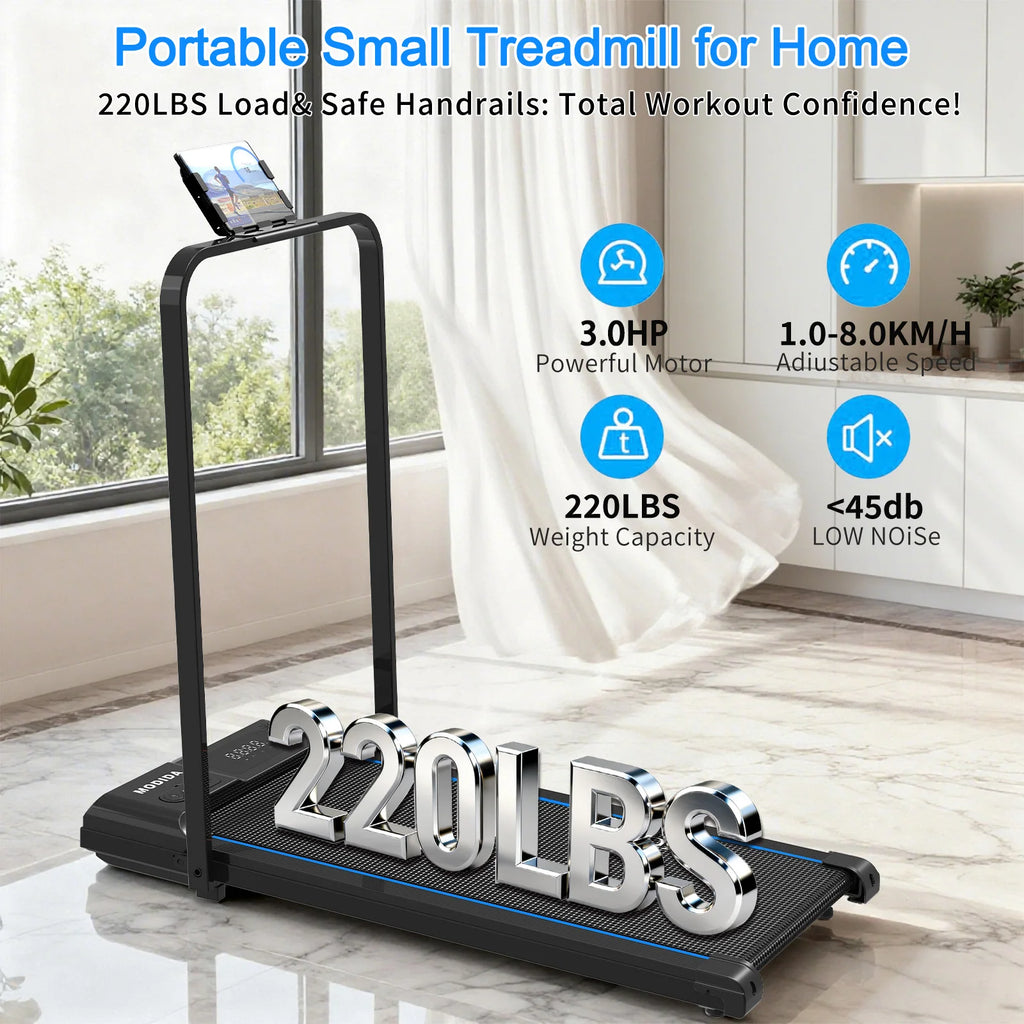 Foldable Walking Pad Treadmill with Handrail - 3.5HP Quiet Motor, 300LB Capacity