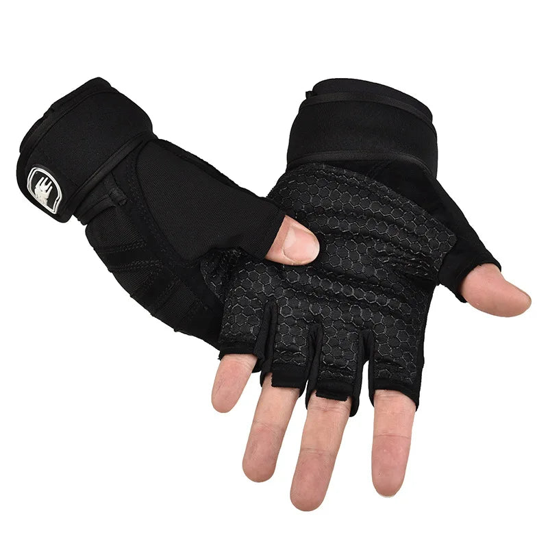 Half-Finger Workout Gloves with Wrist Support for Weight Lifting & Cycling