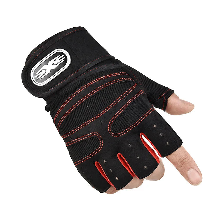 Half-Finger Workout Gloves with Wrist Support for Weight Lifting & Cycling