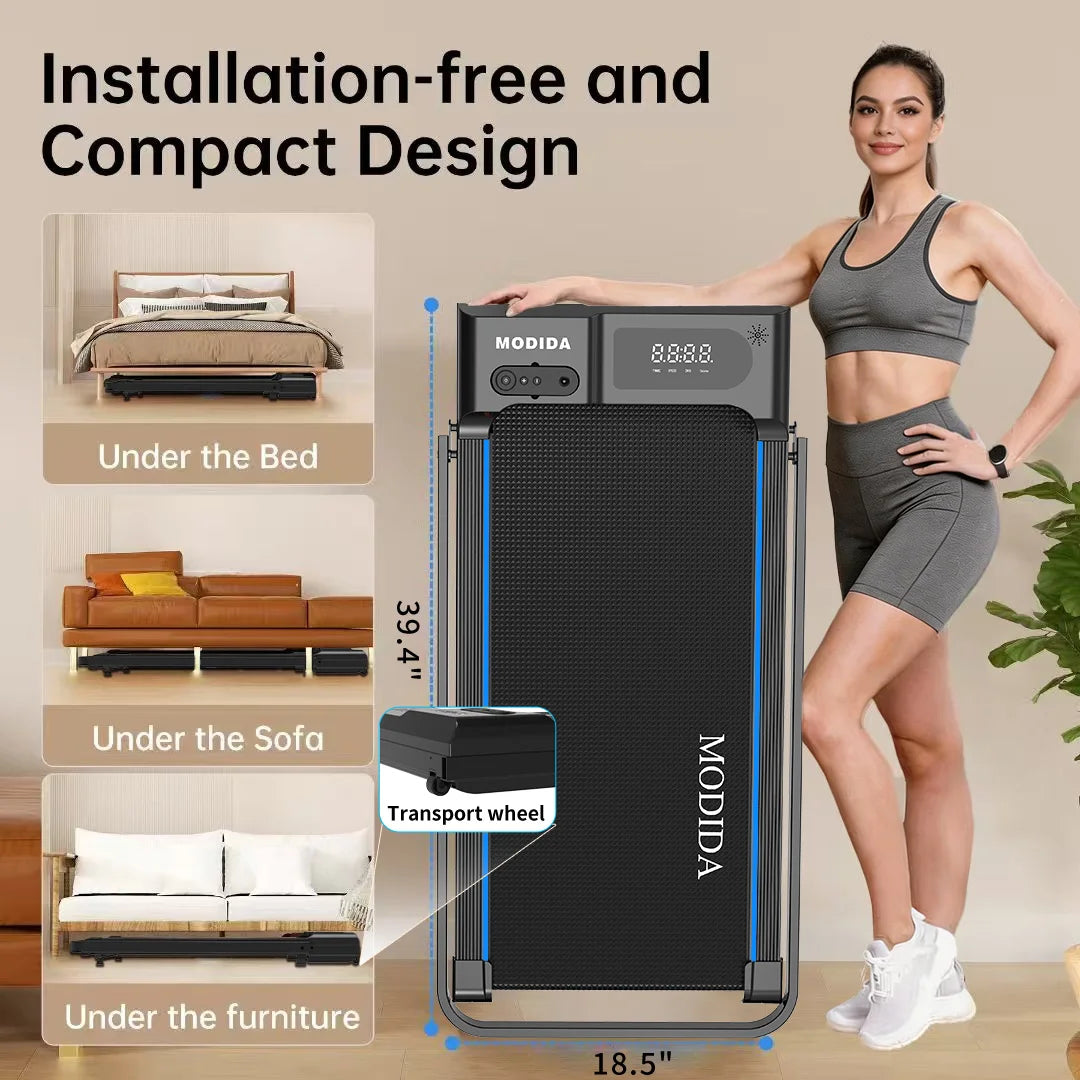 Foldable Walking Pad Treadmill with Handrail - 3.5HP Quiet Motor, 300LB Capacity